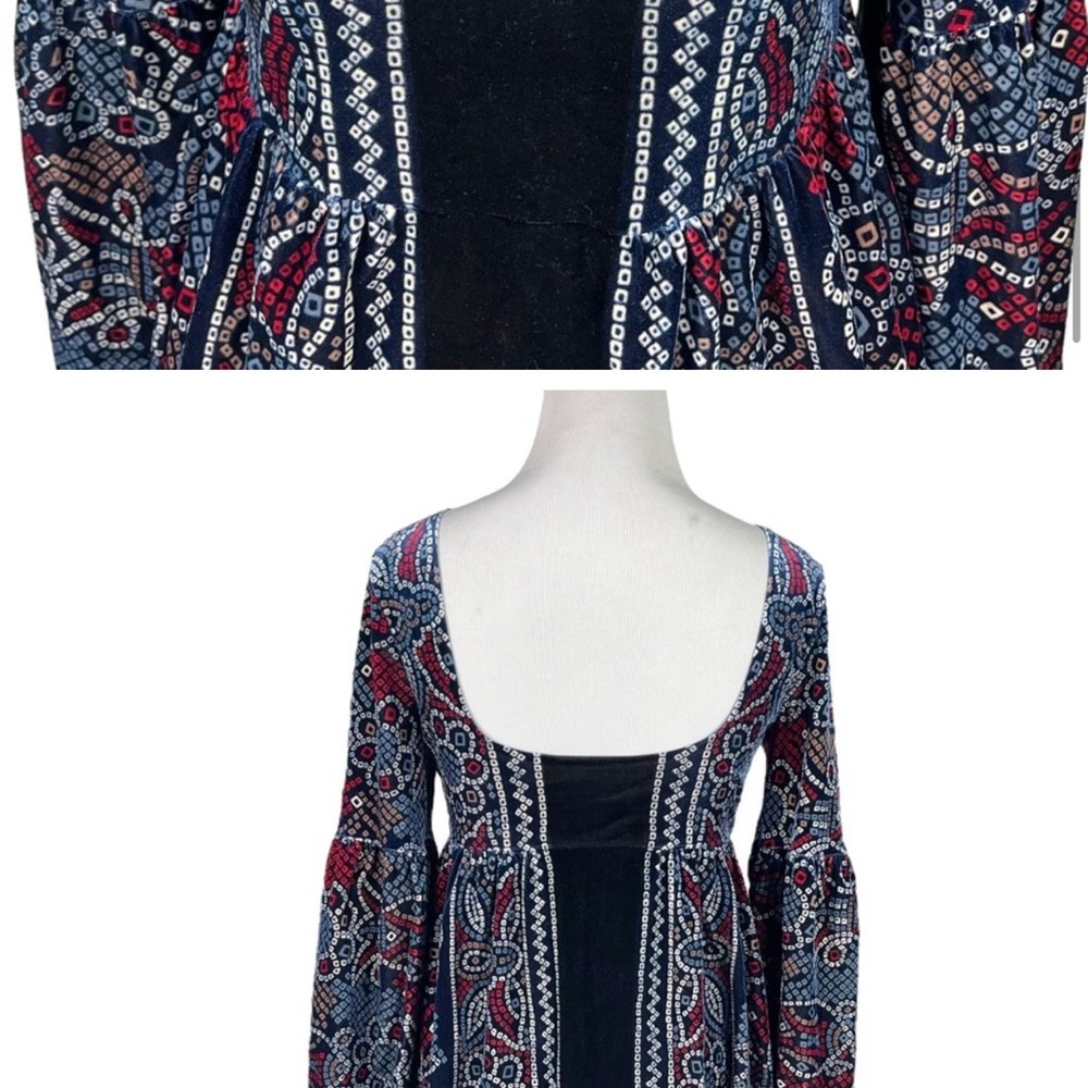 Free People Oh So Easy Babydoll Dress Blue Velvet XS Puff Sleeve Renaissance - Picture 4 of 7
